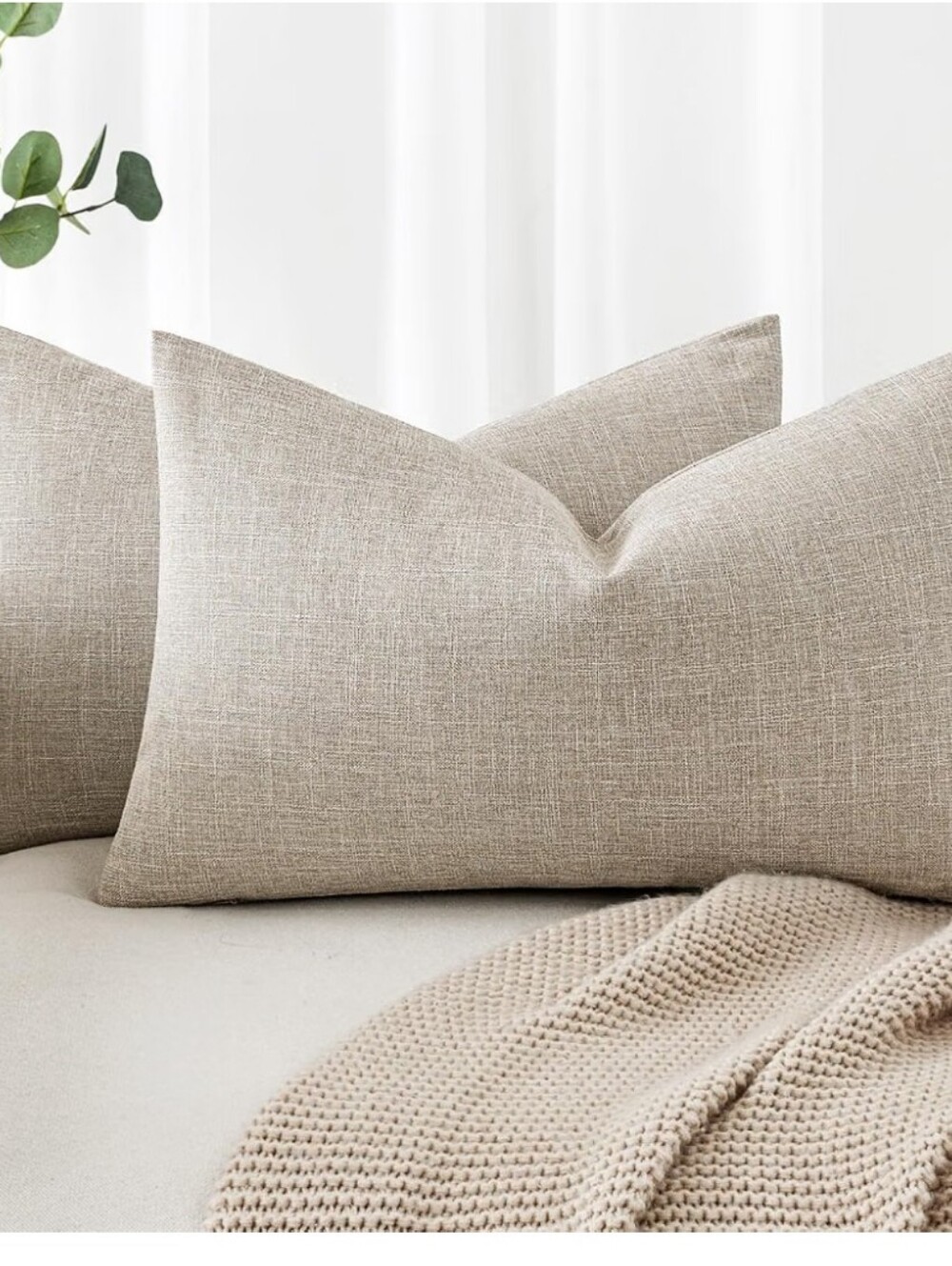 Neutral Linen Texture Decorative Pillow Cover, 12x20